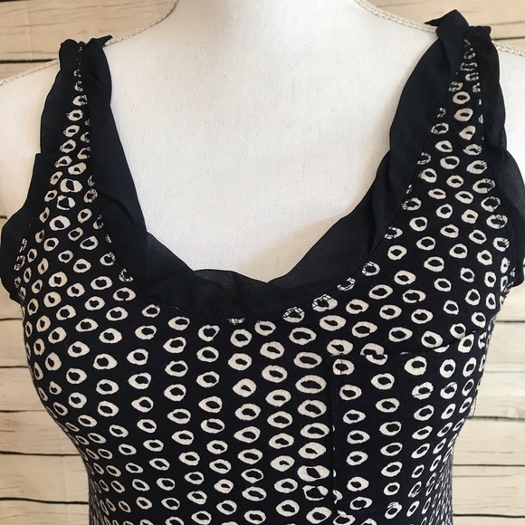LOFT Ooh La La Twist Trim Tank Blue Tan Circle Dots Sleeveless Tank Size XS - Picture 6 of 7